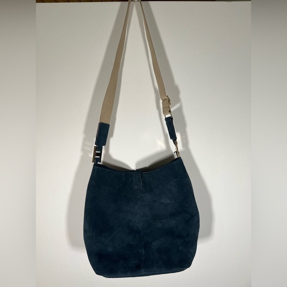 INDIA HICKS Edwina Hobo Slate blue suede soft bag designer retro - Picture 6 of 14